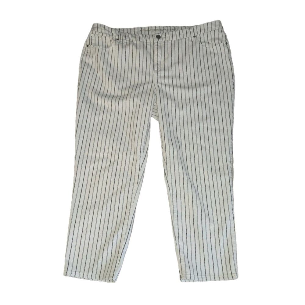 Chico's So Slimming Wh/Blu Stripe Pocket Crop Pants Size 4 2X